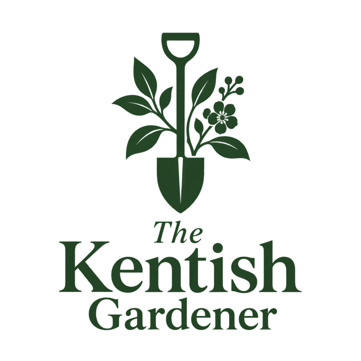 The Kentish Gardener — a garden spade surrounded by leaves and flowers